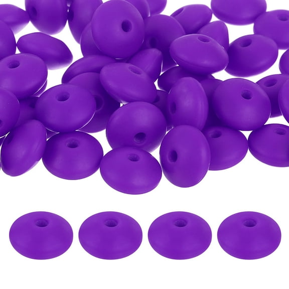 Uxcell 50Pack 12mm Silicone Lentil Beads, Rubber Abacus Focal Bead Loose Bulk Beads for DIY (Purple)