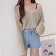 thumbnail image 3 of Women's Long-sleeved V Neck Loose Fitting Solid Color Tops Blouse Sunscreen Sweater, 3 of 6