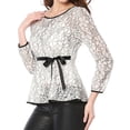 thumbnail image 1 of AllegK Blusas Tops Peplum De Encaje Semitransparente De ManLarCon CintuAnudaPaMujer Blanco M, 1 of 6