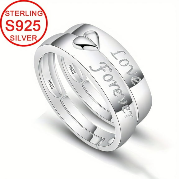 Price of 2 Rings Pair of Rings 4.7g Matching Pair 925 Pure Silvery Only for You Couple Rings Open Adjustable Size Men's and Women's Jewelry Daily Wear Valentine's Day Gift for Boyfriend or,Silver