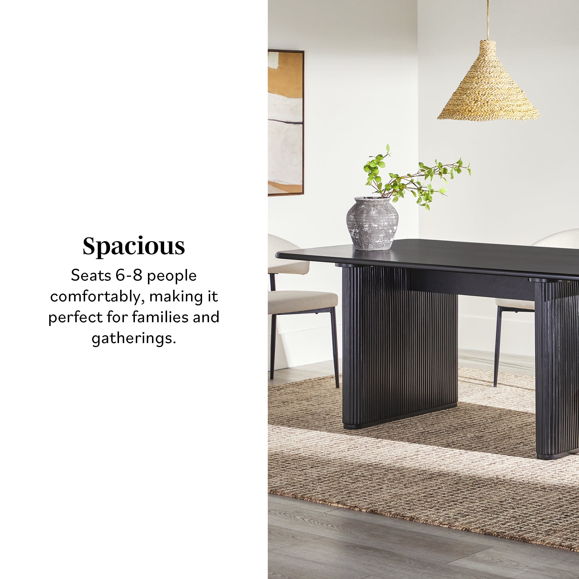 Walker Edison 68" Modern Birch Dining Table with Reeded Base, Black
