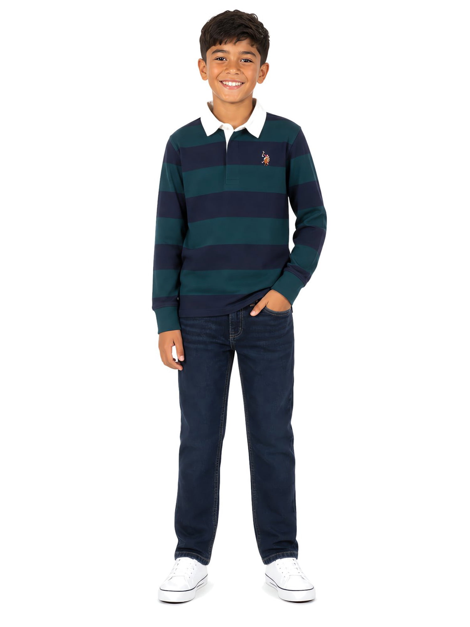 U.S. Polo Assn. Boys Long Sleeve Rugby Shirt, Sizes 4-18