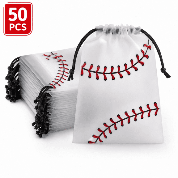 Plastic Drawstring Baseball Party Favor Bags  50 Pcs Goodie Bags Birthday Sports Themed Goodie Bags Party Supplies Baseball Party Decorations