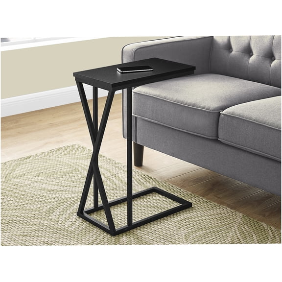 Black C-Shaped Sofa Side Table with Metal Frame, End Table for Living Room, Bedroom, or Office, Snack Table, Modern Accent Table, Black Laminate Top