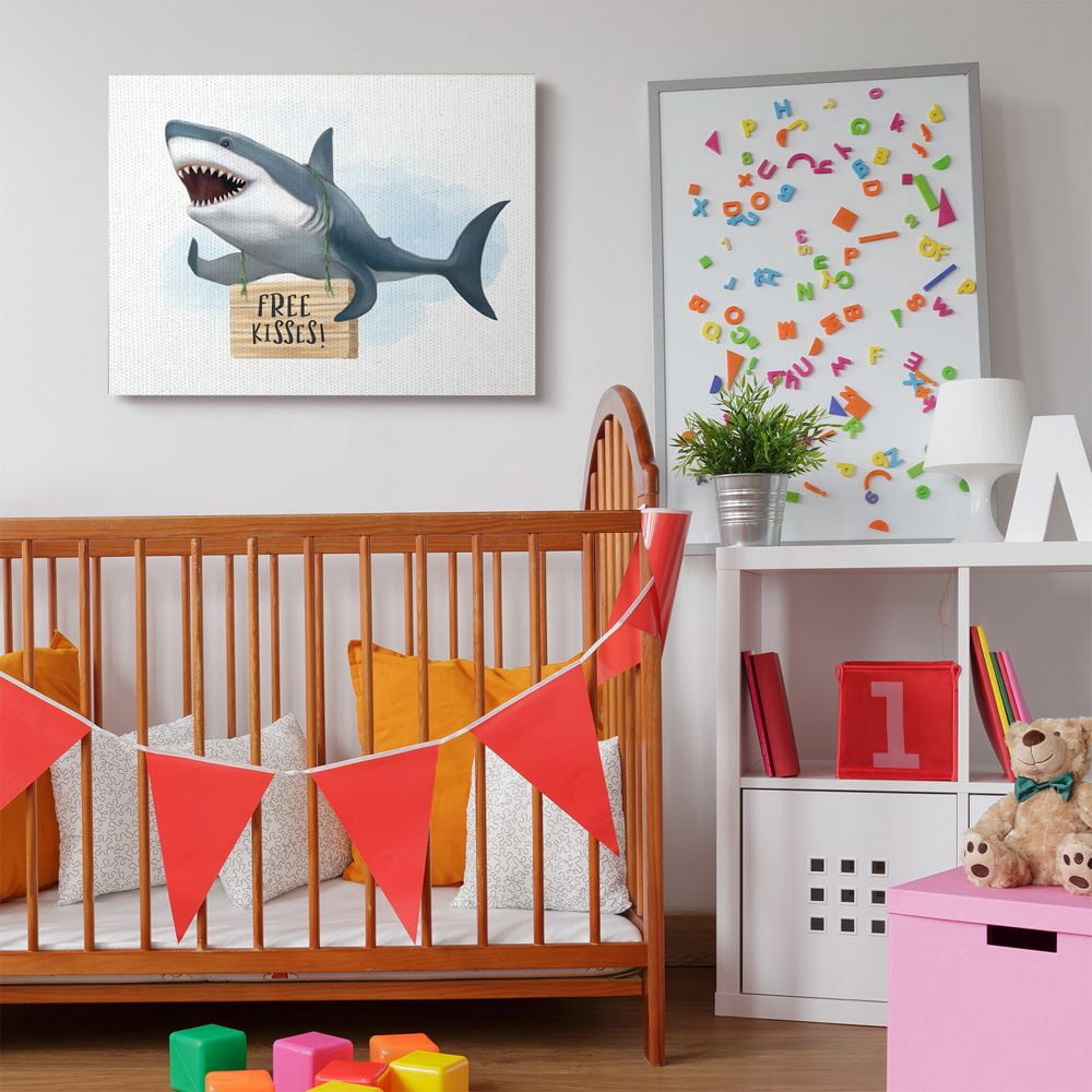 Stupell Industries Nautical Shark Free Kisses Sign Kid's Animal Humor Canvas Wall Art Design by Ziwei Li