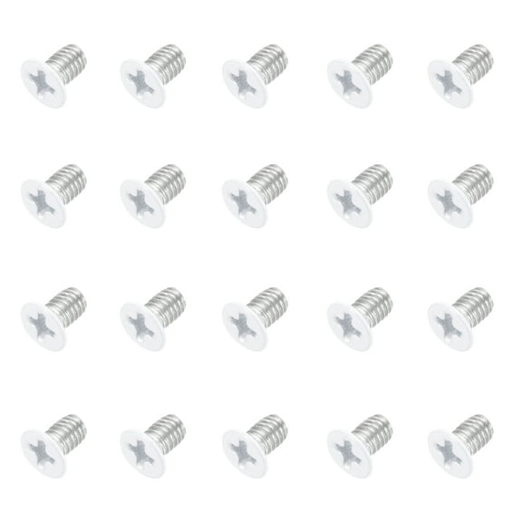Uxcell M4 x 6mm Flat Countersunk Head Machine Screws 304 Stainless Steel Full Thread Phillips Drive Cross Screw for Furniture Connection Electrical Appliances (White, Pack of 20)