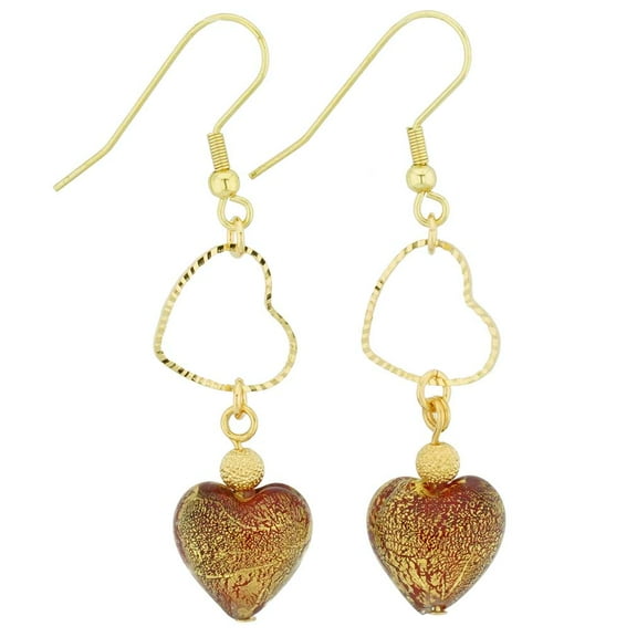 GlassOfVenice Murano Glass Ca D'Oro Venetian Heart Earrings - Red