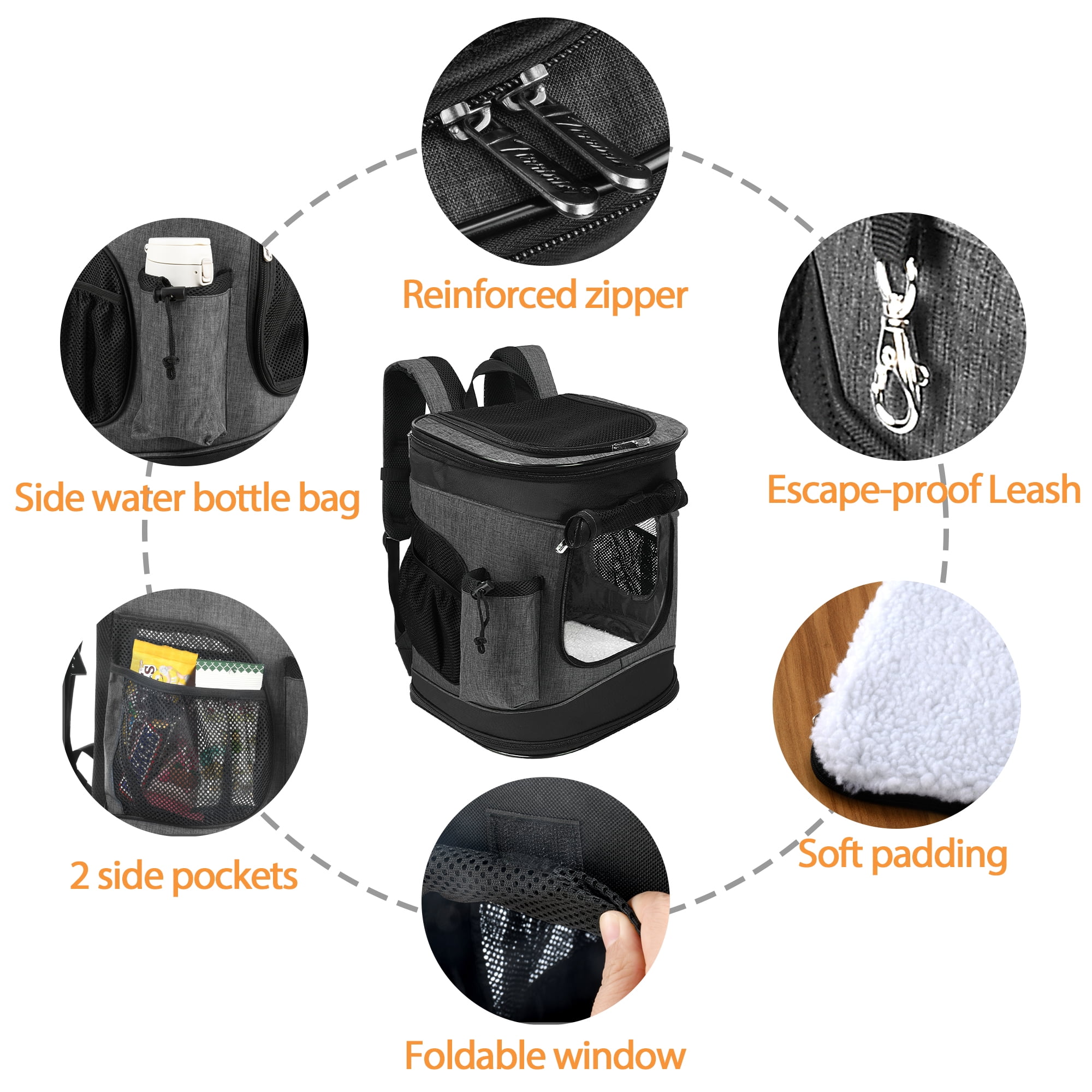 Solaris Adjustable Pet Carrier Backpack for Dogs and Cats, Puppies, Portable Cat Carrier Backpack with Bottle Pocket, Two Mesh Window for Breath,Charcoal