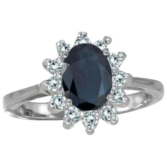 14k White Gold Oval Sapphire And Diamond Ring