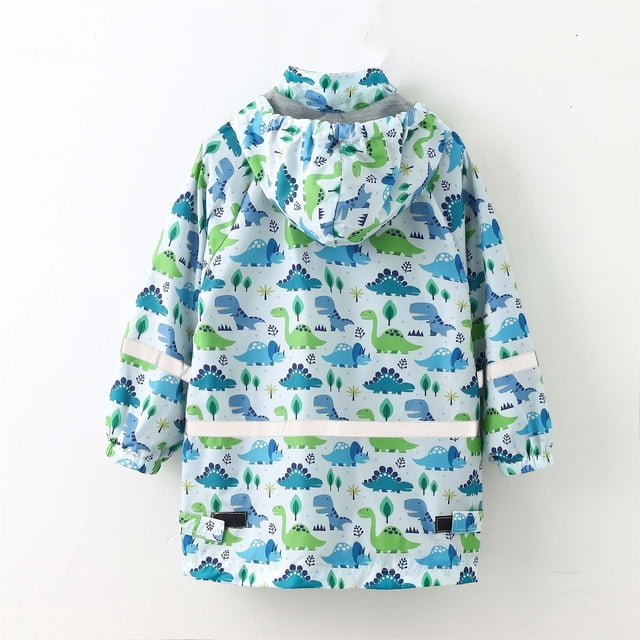 LSLJS Rainy Season Children's Raincoat Jacket Cute Print Hooded Mid-length Jacket with Pockets( Blue, 3-4 Years)