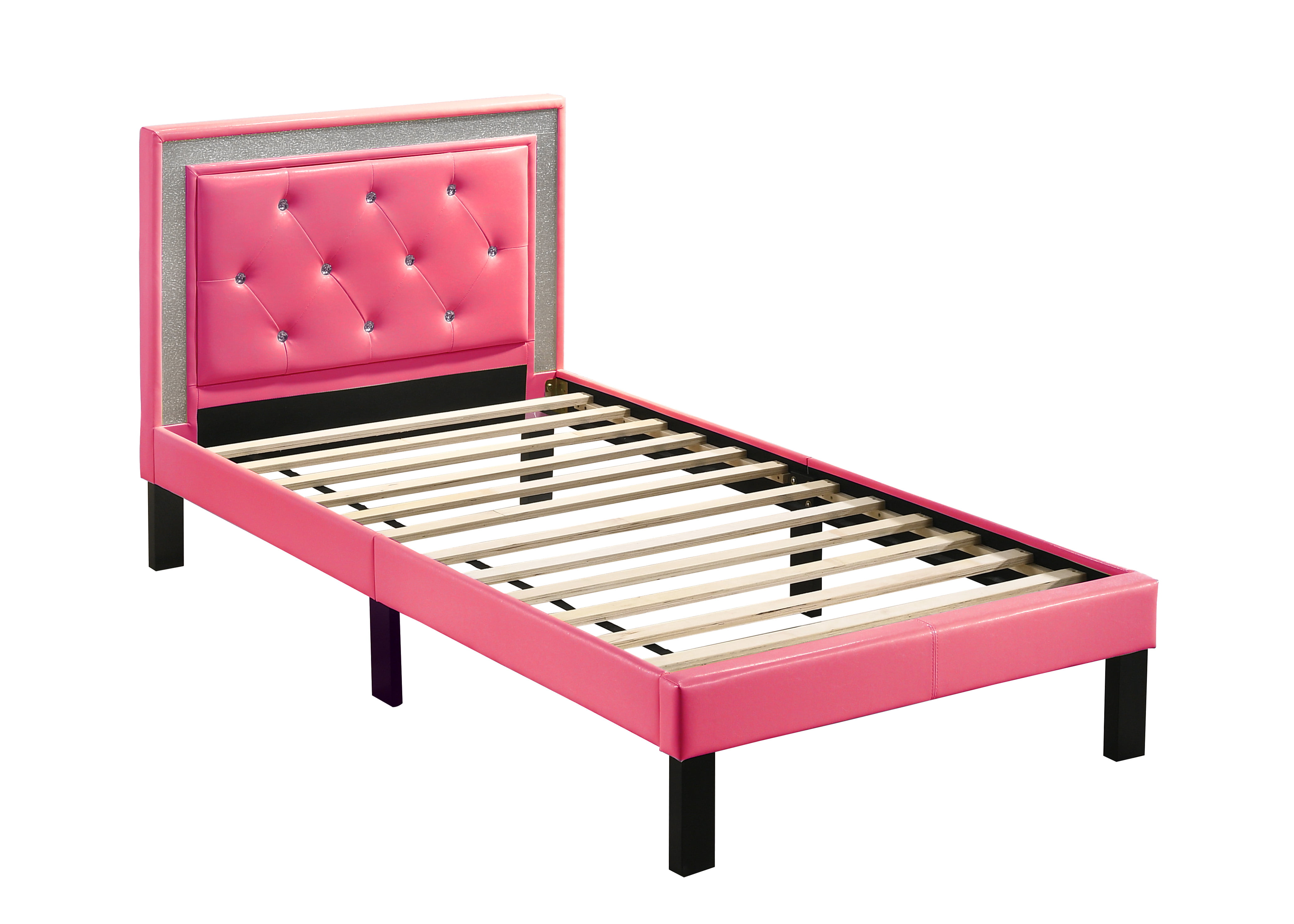 3 Colors: White Poundex PU Upholstered Platform Bed Black Twin Pink. 