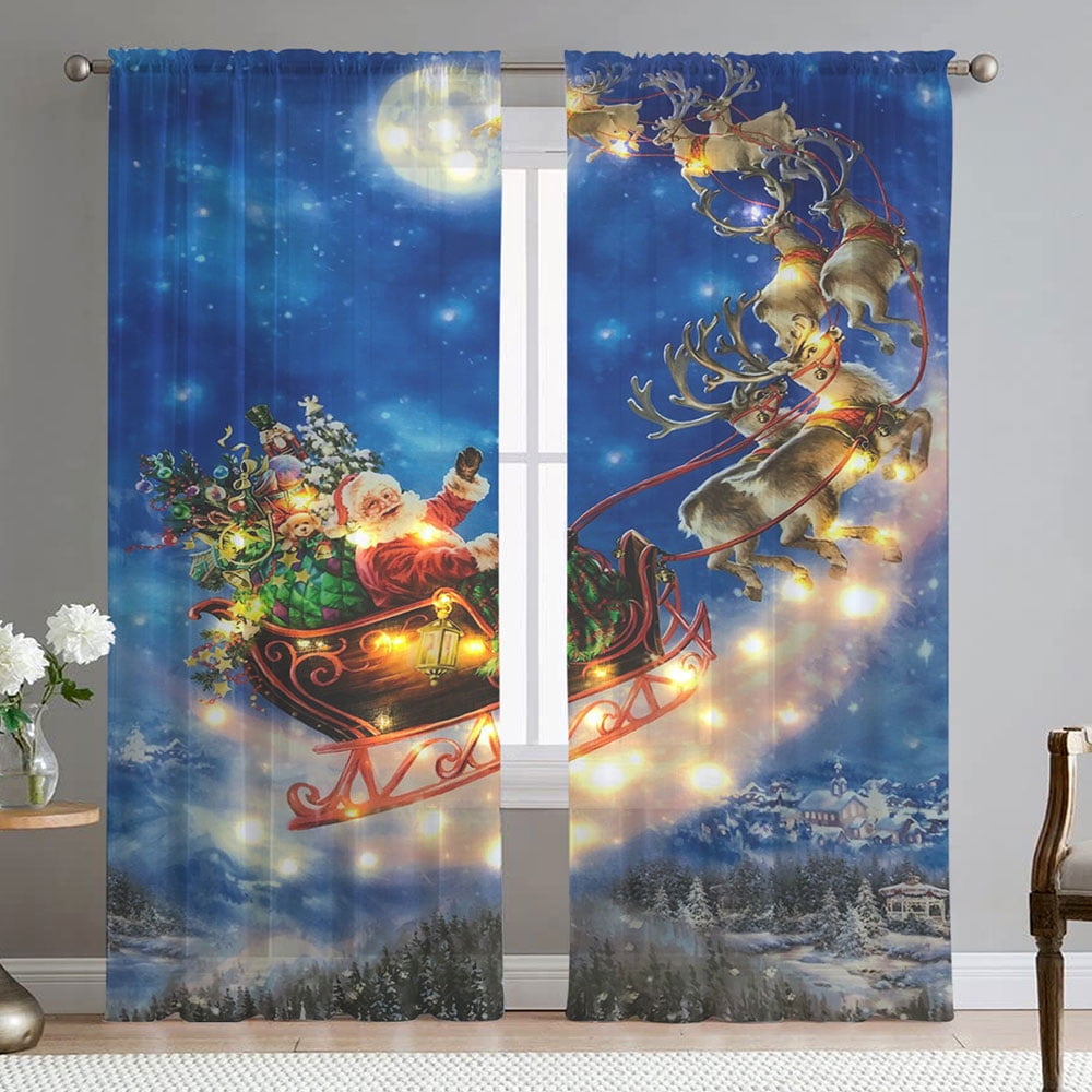 CUH Christmas Curtains Panels Santa Claus Drapes Vintage Bedroom