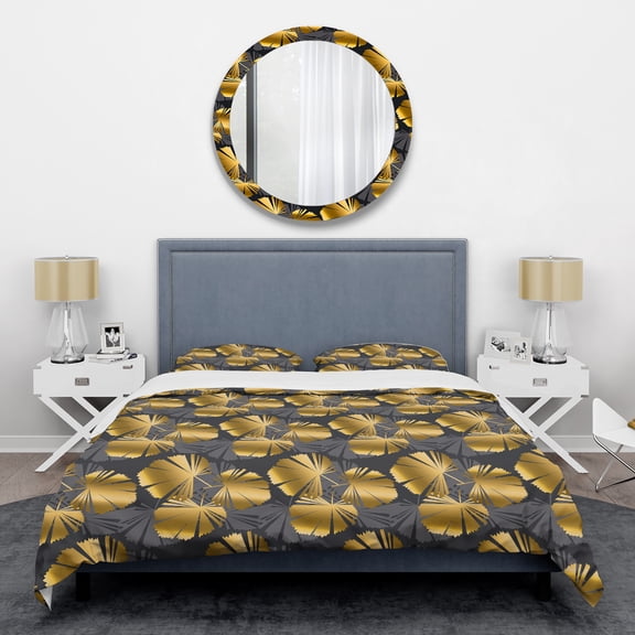 Designart 'Golden Palm Leaves III' Mid-Century Modern Duvet Cover Set