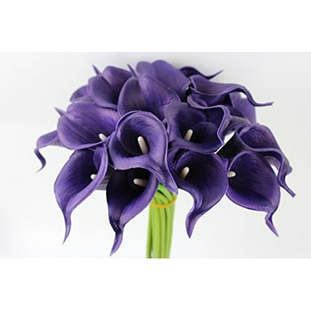 - 10pc set of Real Touch calla lily-Small Bloom Fragrance Flower perfect for making bouquet, boutonniere,corsage (Regency Royal Purple)