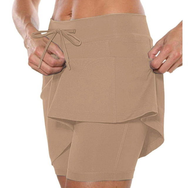 Women's Mid Waist Drawstring Pocket Casual Sports Skirt Pants Two Piece Set