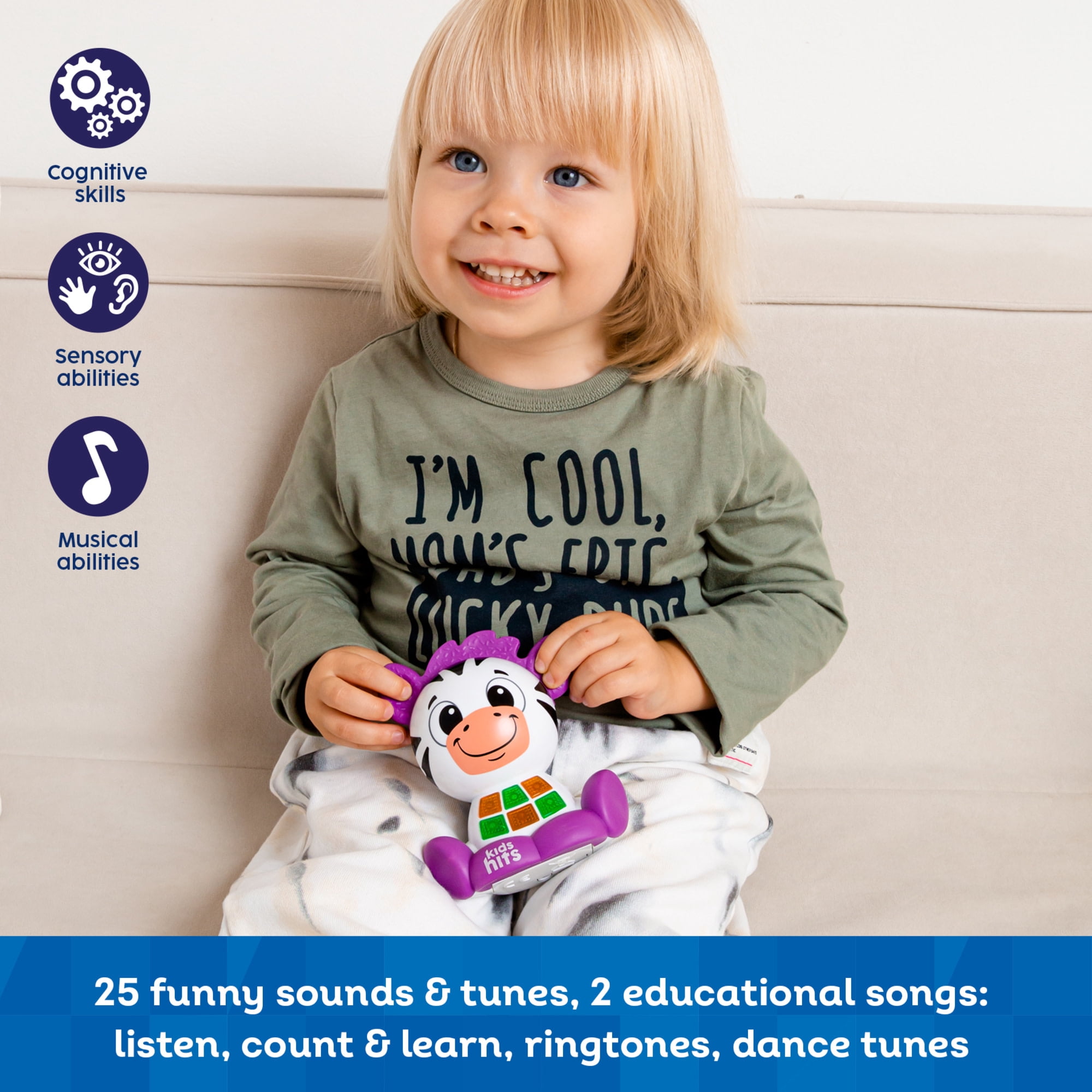Kids Hits: Babykins Zebra - Lights & Sounds Toy, Playful Musical Tunes, Interactive Buttons, Moving Parts, ABC & Counting Play, Kids & Toddlers 2+