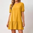 thumbnail image 4 of Women's Summer Puff Sleeve Mini Dress, Casual Crewneck Ruffle Hem Babydoll Dress, Loose Fit Tiered Shift Sundress, 4 of 4