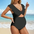 thumbnail image 2 of TOWED22 Women's One Piece Swimsuit Maternity Wrapped Front Ruched Pregnancy Bathing Suit Back Hook Cutout(Z01-Black,XL), 2 of 7
