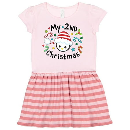 

Inktastic My 2nd Christmas Cute Penguin with Candy Canes Gift Toddler Girl Dress