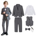 thumbnail image 2 of ZACPNCV Boy's Slim Fit Formal Suits 6 Piece Outfit for Ring Bearers Kids Dress Toddler Boy Tuxedo Homecoming Suits for Boys Gray 13-14 Years, 2 of 9