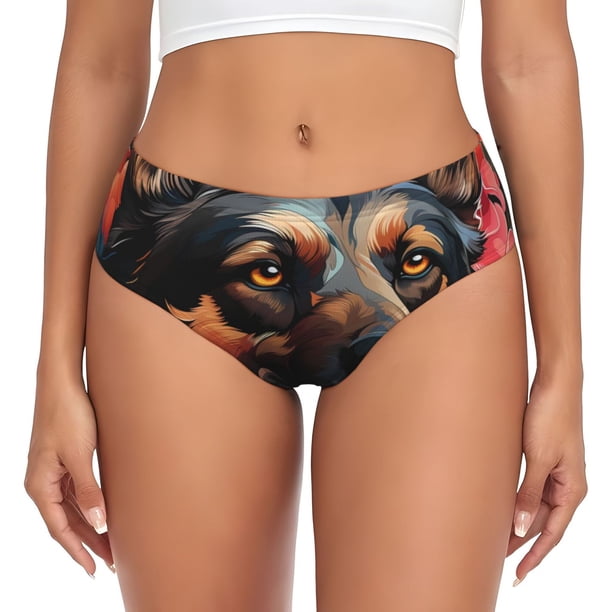 Balery Colorful Flower German Shepherd Ropa Interior de Algodón para Mujer con Dibujo – Braguitas Cómodas y Elásticas, Estilo Clásico-XX-Large