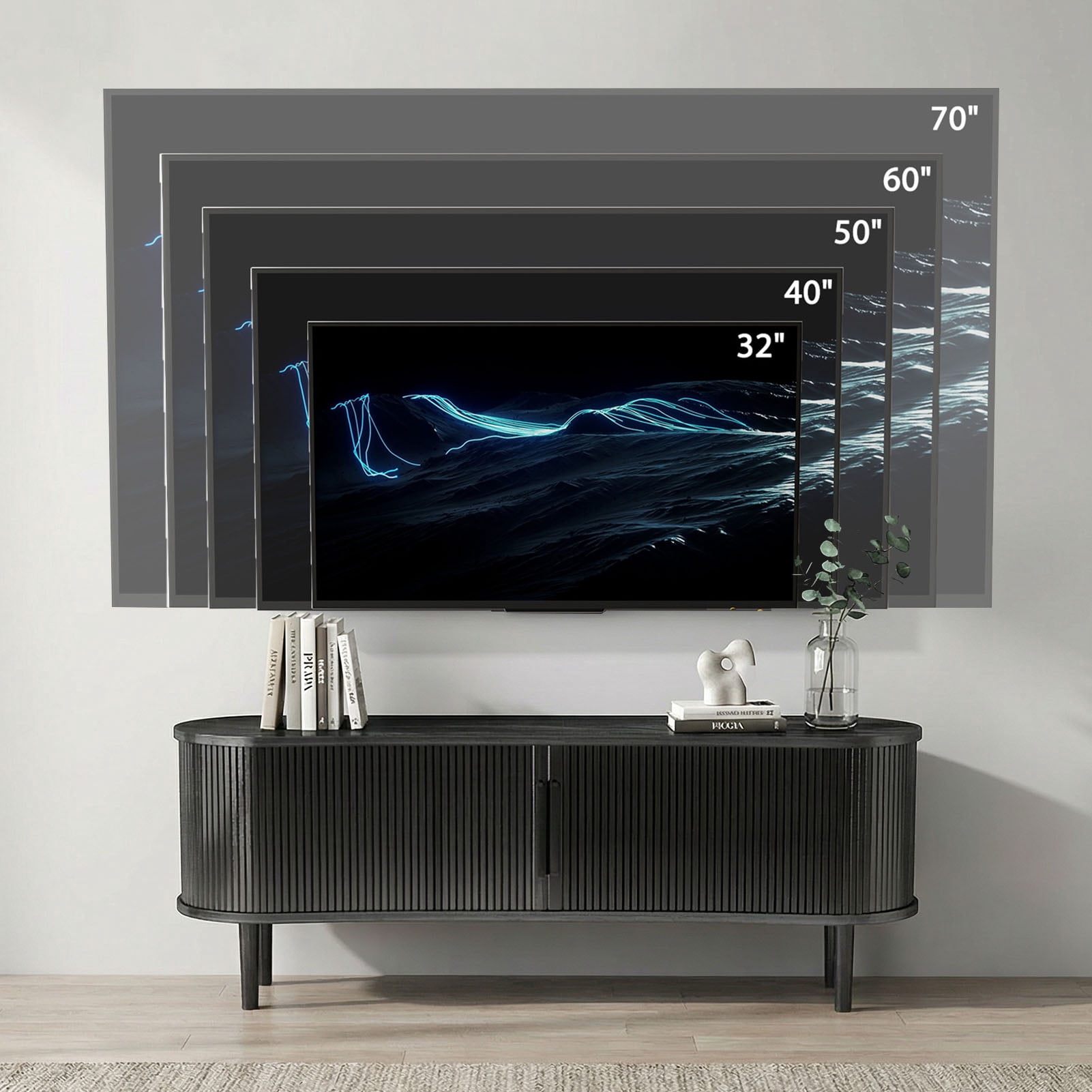 63" TV Stand  for TVs up to 70 Inch, Entertainment Center with Storage and Adjustable Shelves, Modern Media Console with Sliding Doors for Living Room, Walnut