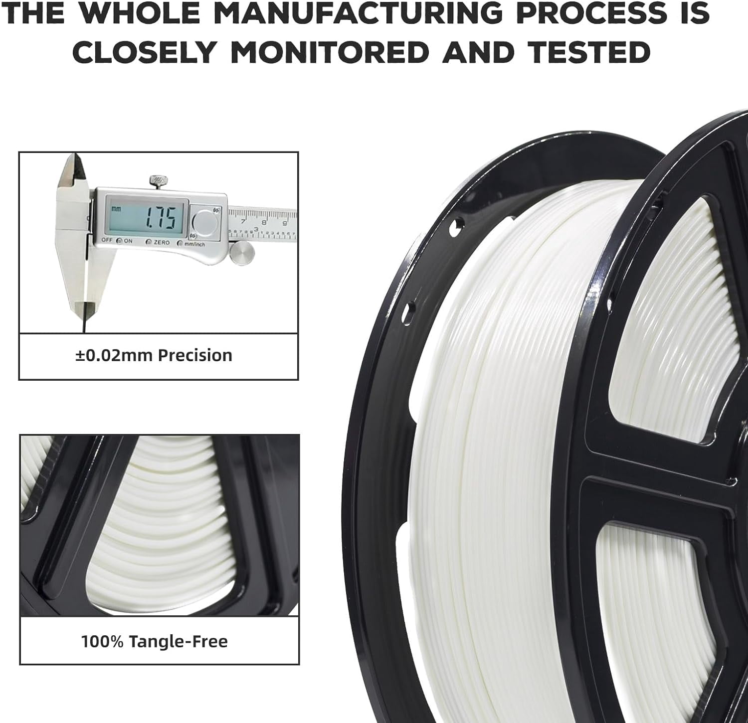 FLASHFORGE PLA Filament 1.75mm, 3D Printer 1kg (2.2lbs) Spool, Dimensional Accuracy +/- 0.02mm, Printing Easy to Use and Fits for Most FDM Printers (White)