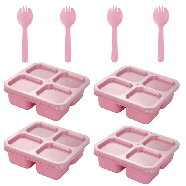 Snack Containers with Fork for Kids Adults,Reusable Lunchable Container with 4 Compartment,BPA-Free Bento Snack Boxes for Food Storage & Meal Prep,Wheat Straw,Lunch Container for Travel,Office,Picnic
