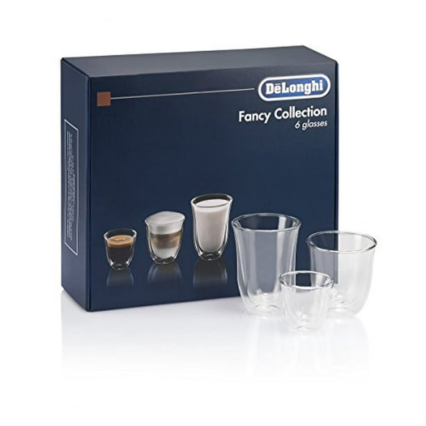 DeLonghi America 551329971 Fancy Collection Double Walled Thermo Espresso Cappuccino Latte Macchiato Glasses Set of 6 Clear