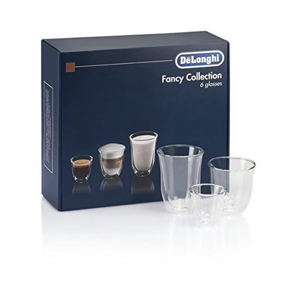 DeLonghi America 551329971 Fancy Collection Double Walled Thermo Espresso, Cappuccino & Latte Macchiato Glasses (Set of 6), Clear