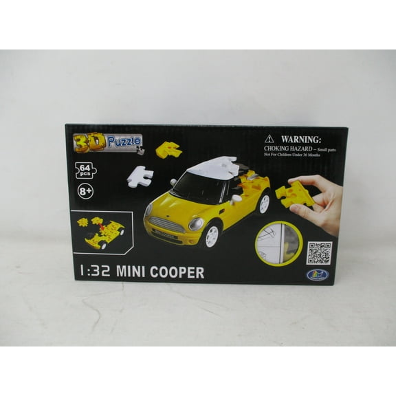Puzzle Fun 3D 1:32 Mini Cooper- Solid Yellow- 64 pieces