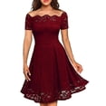 thumbnail image 1 of Vestido de fiesta de encaje de manga corta sin tirantes a la moda para mujer, 1 of 5