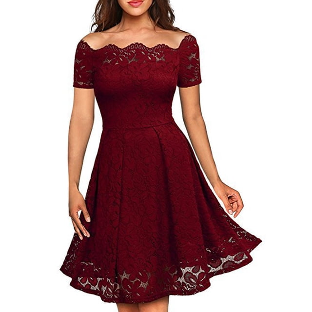 Vestido de fiesta de encaje de manga corta sin tirantes a la moda para mujer