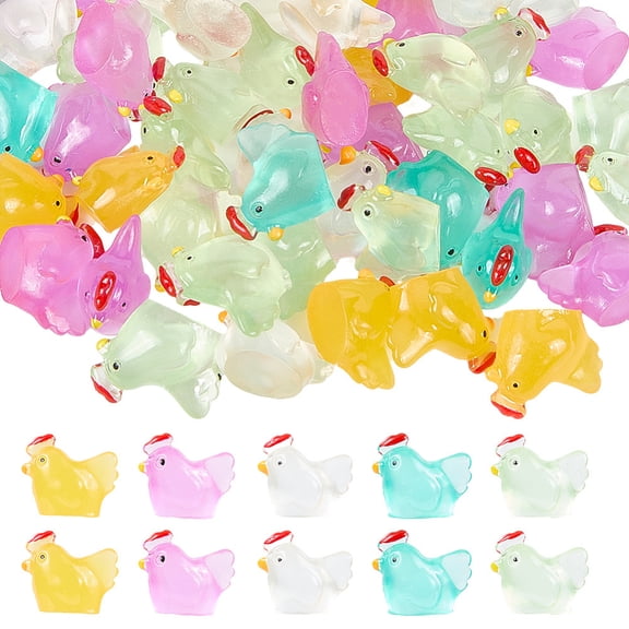 50Pcs Miniature Chickens Figurines Luminous Tiny Resin Animals Glow in The Dark Colorful Farm Chick Mini Small Figures Accessories for making