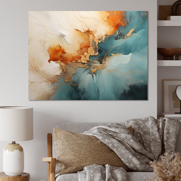 Designart "Blue Orange Bold Energy V" Abstract Collages Wall Art Living Room