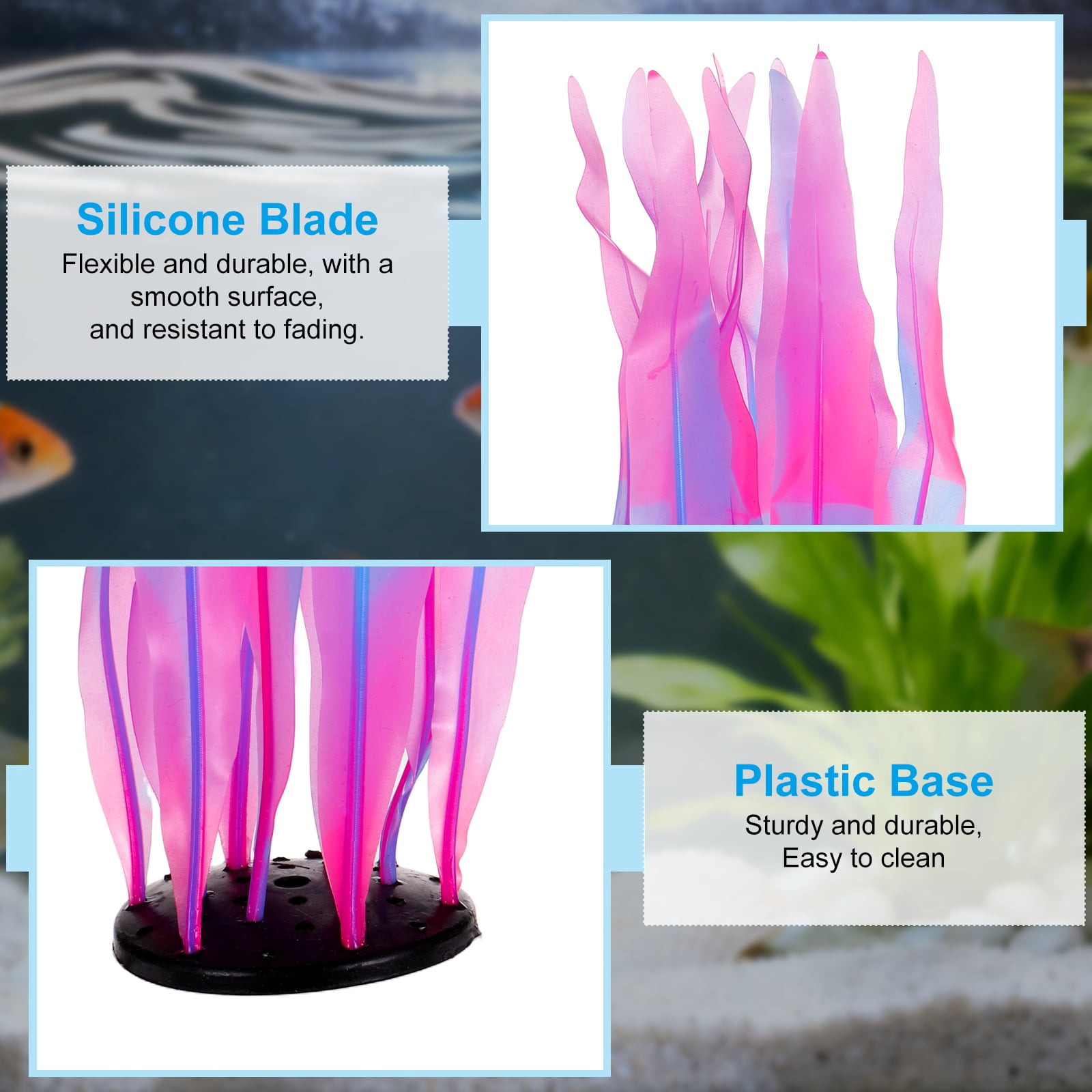 Uxcell Aquarium Decoration, 7"/10"/17" Plastic Fish Tank Plants Artificial Silicone Glowing Kelp Aquarium Plants Ornament, (Pink, 3 Pcs), Intended for Tall Fish Tank Decor / Landscaping