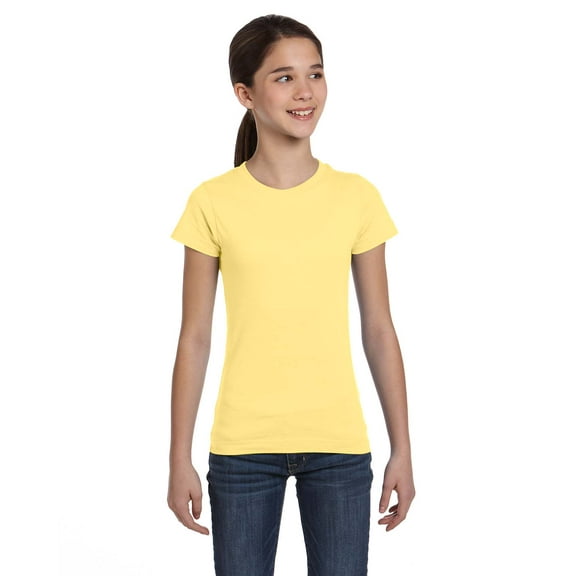 LAT Sportswear 2616 Girls Fine Jersey Longer Length T-Shirt- Butter - Medium