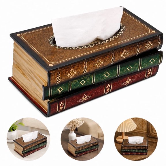 Retro Wooden Tissue Box Cover, Rectangular Antique Style Tissue & Napkin Holder, Decorative Organizer for Living Room, Office, Car and Kitchen