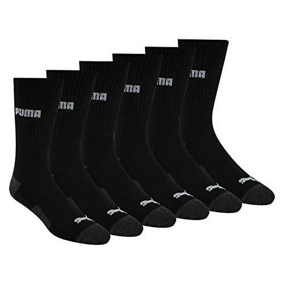 PUMA mens 6 Pack Crew Socks, Black/Grey Logo, 13-11 US