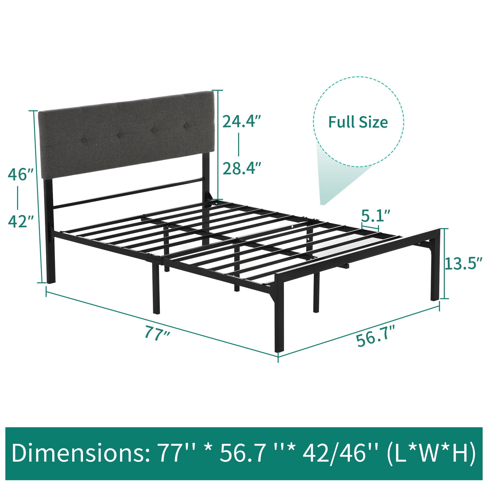 YITAHOME Upholstered Bed Frame with Adjustable Headboard Metal Slat, No Box Spring Needed (Full)