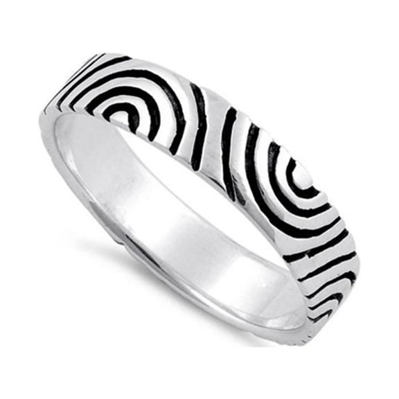 925 Sterling Silver Oxidized Platinum Plated Fingerprint Band Women Valentines Day Gifts Ring