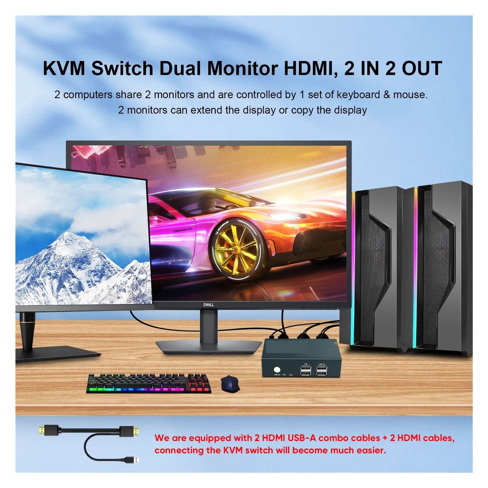 KVM Switch 4K Enable Smooth Transitions Between Dual Screens For Diverse Uses High-res Vivid Visuals