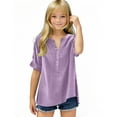 thumbnail image 2 of lcziwo Summer Tops for Girls 2025 Trendy V Neck Button Short Sleeve Tees Shirts Lightweight Linen Dressy Casual Tunics Purple Ropa de Verano Para Mujer, 2 of 6