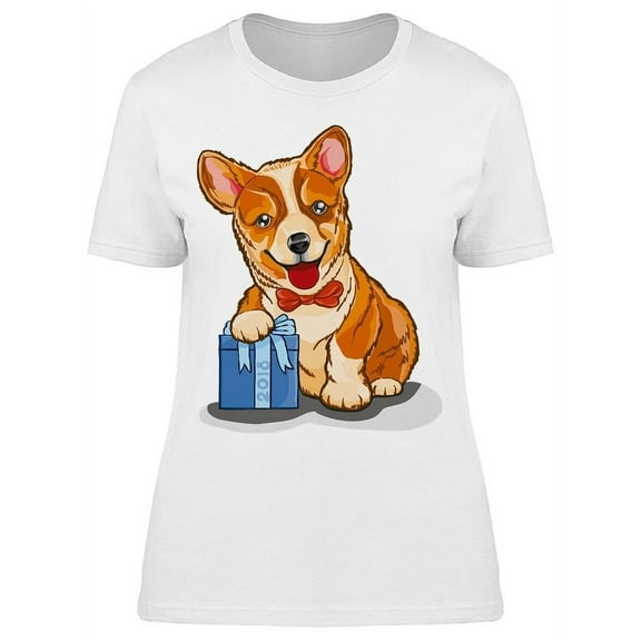 Corgi With A Present T-Shirt Women -Image by Shutterstock, Female XX-Large