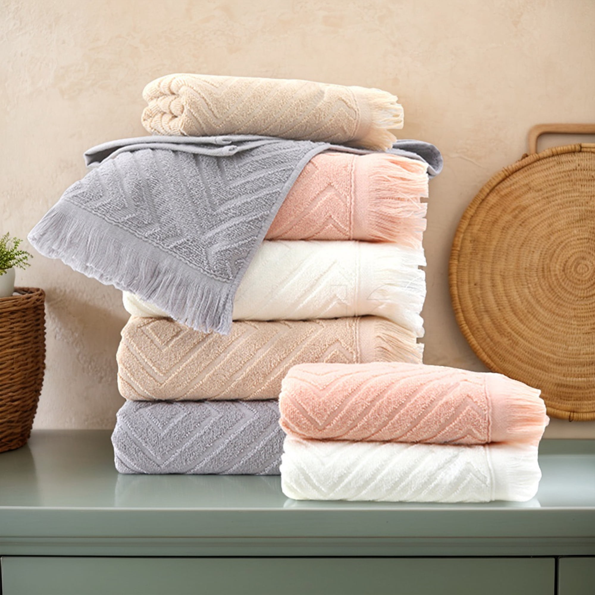Unique Bargains 4 Pcs Cotton Geometric Patterns Turkish Towels 13" x 29" Grey