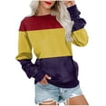 thumbnail image 2 of CLOISE Sweatshirt Womens Color Block Pullover Sweatshirts Crewneck Long Sleeve Hoodies Shirts Yellow Basic Tees With Pockets Fall Fashion Y2k Clothes 2XL, 2 of 5