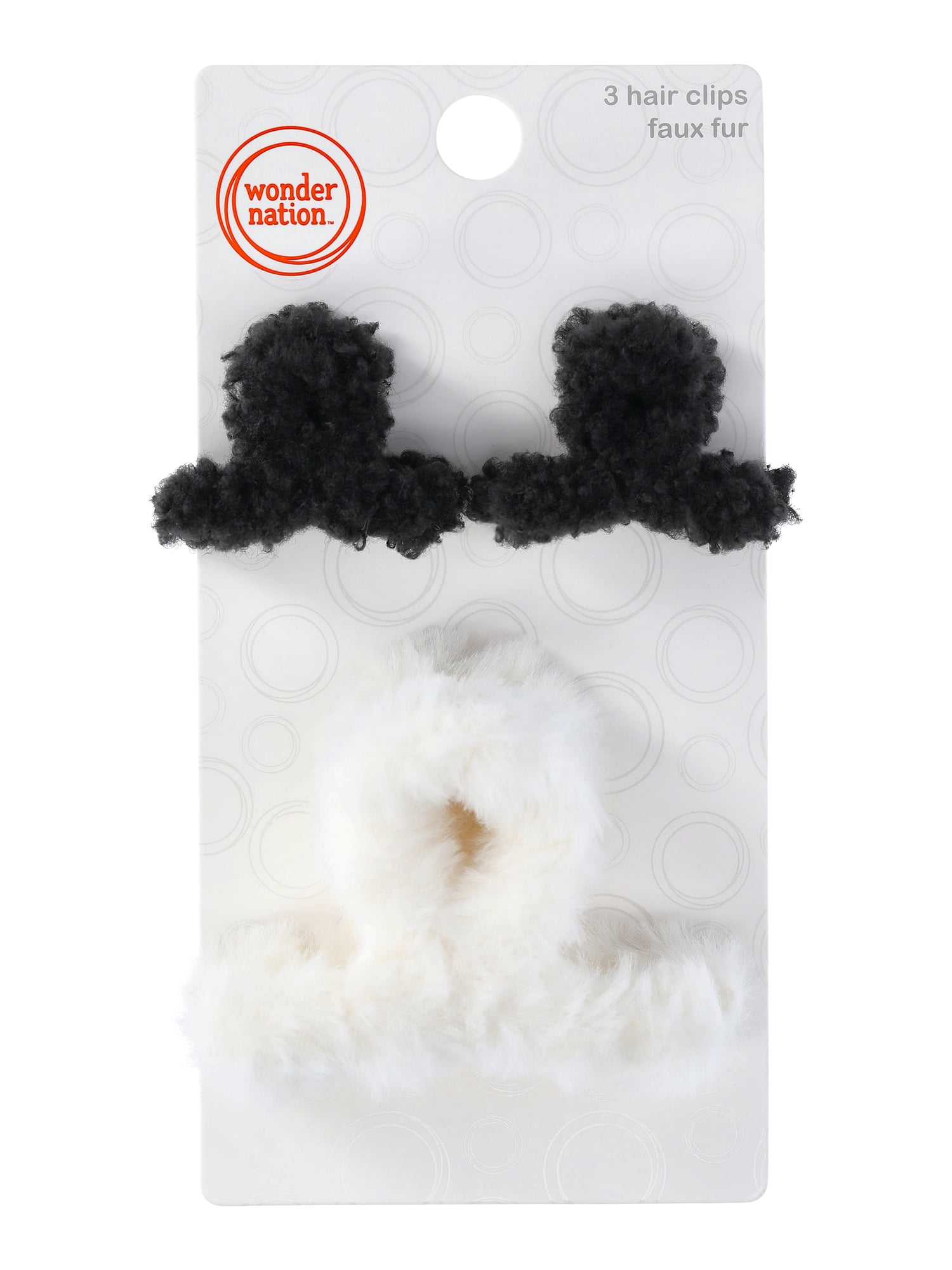 Wonder Nation Girls Textured Fuzzy Claw Hair Clips, 3-Piece, Black/White