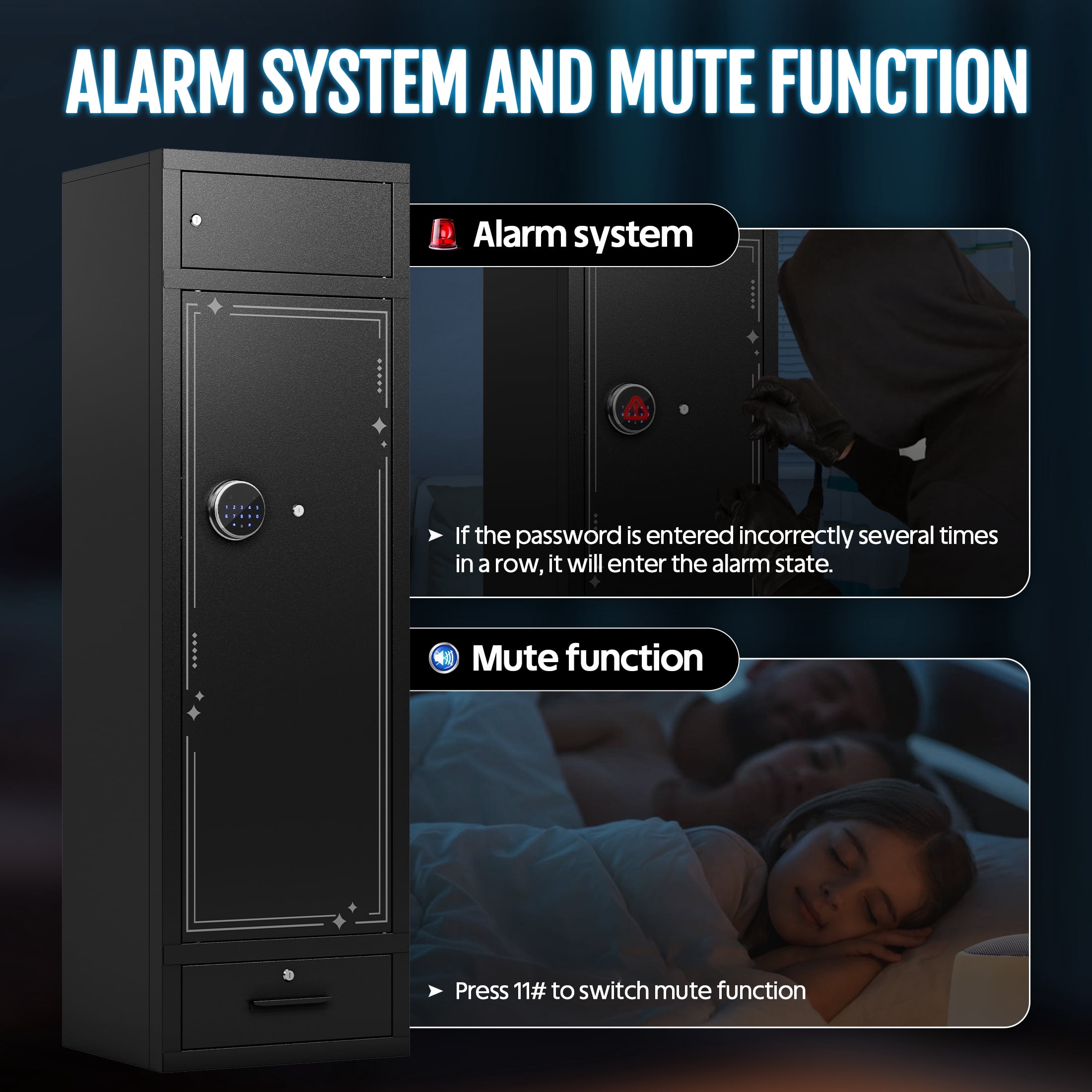 KAER 8-10 Gun Safe, Large Unassembled Rifle Safe for Home, Gun Cabinet with Adjustable Rifle Rack and Drawer
