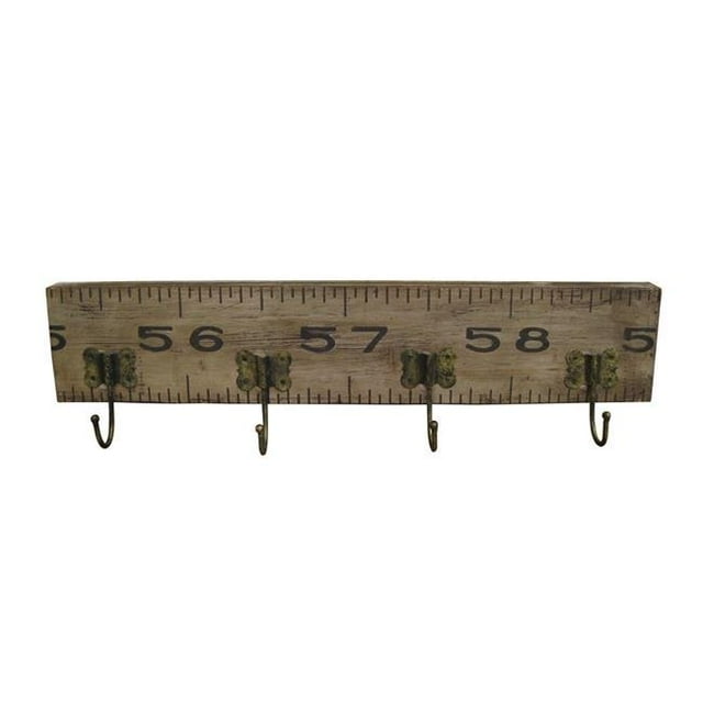 Benjara BM210370 5 x 3.5 x 24 in. Contemporary Wooden Rustic Plaque with Ruler Style Design, Brown