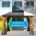 thumbnail image 4 of 12'x12' Hardtop Gazebo with Cedar Wood Frame, Outdoor Wood Gazebo with Galvanized Steel Double Roof, Permanent Metal Roof Gazebo with Curtains and Netting for Patio, Backyard and Lawn(Brown), 4 of 6
